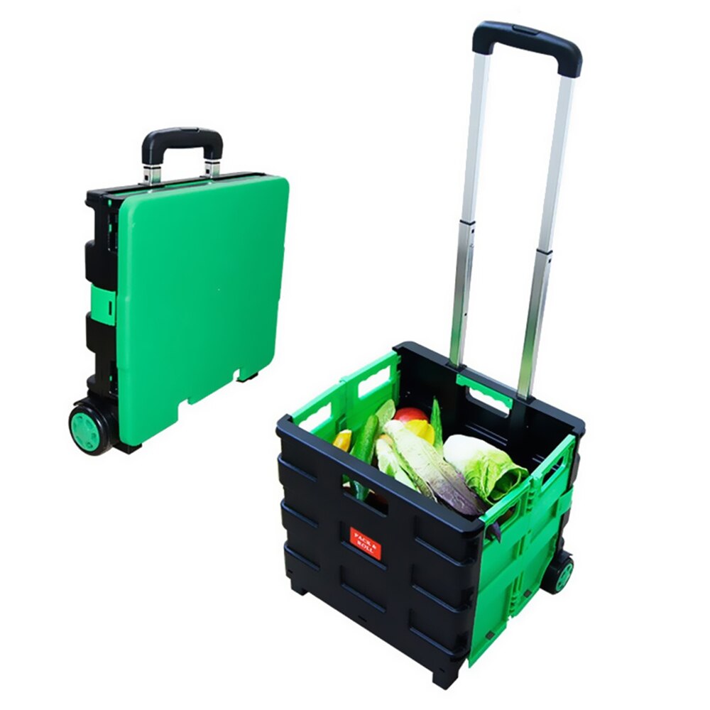 B-LIFE Foldable Utility Cart Folding Portable Rolling Crate Handcart with Durable Heavy Duty Plastic Telescoping Handle 2 Wheels: Grey