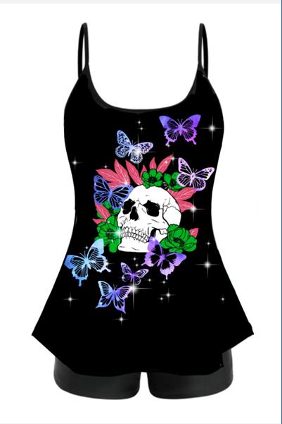 Tweedelige Gothic Tankini Boyshorts Badmode 5XL Voor Vrouwen Hoge Stretch Badpak Vrouwelijke Zomer Badmode Badpak Bikini Tankini