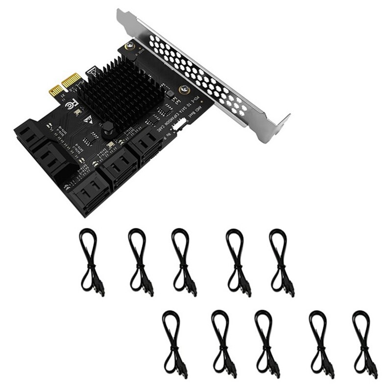 10 Port SATA 3.0 to PCIe X1 Expansion Card PCI Express SATA Adapter SATA3 6G Converter with SATA Cable for PC, Server: Default Title