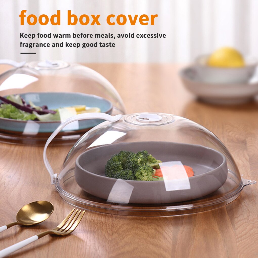 1pcs Food Cover Microwave Oven Dish Cover Plate PP Cover Transparent Food Cover Anti-splash Cap With Color Random Handle 29x10cm