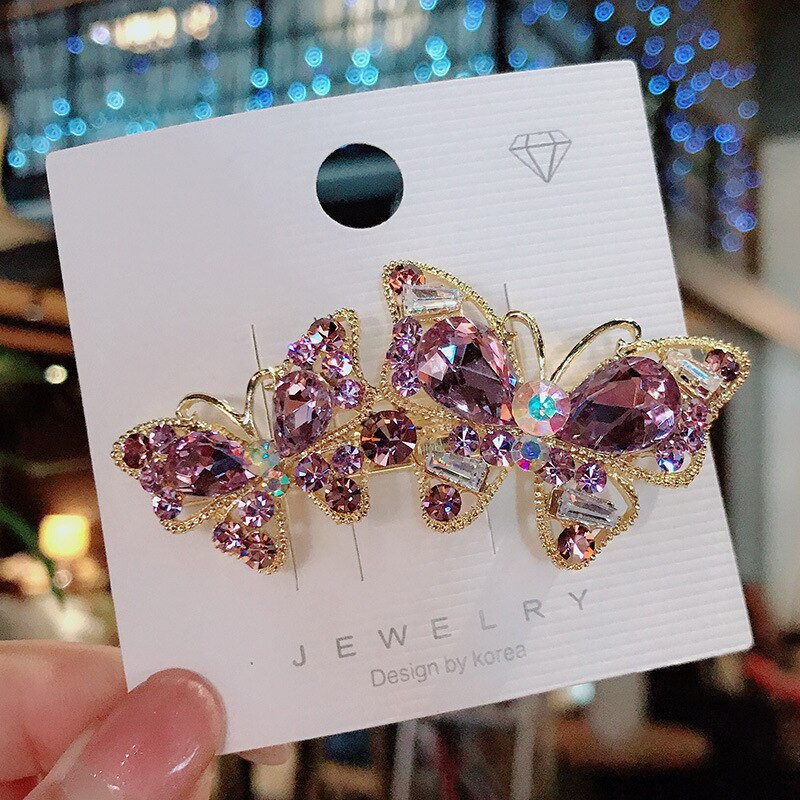 Retro pełna diamentowa grzywka szpilka moda damska śliczna szpilka do włosów z tyłu głowy Rhinestone akcesoria do włosów Rhinestone motylkowa szpilka do włosów: Lawenda