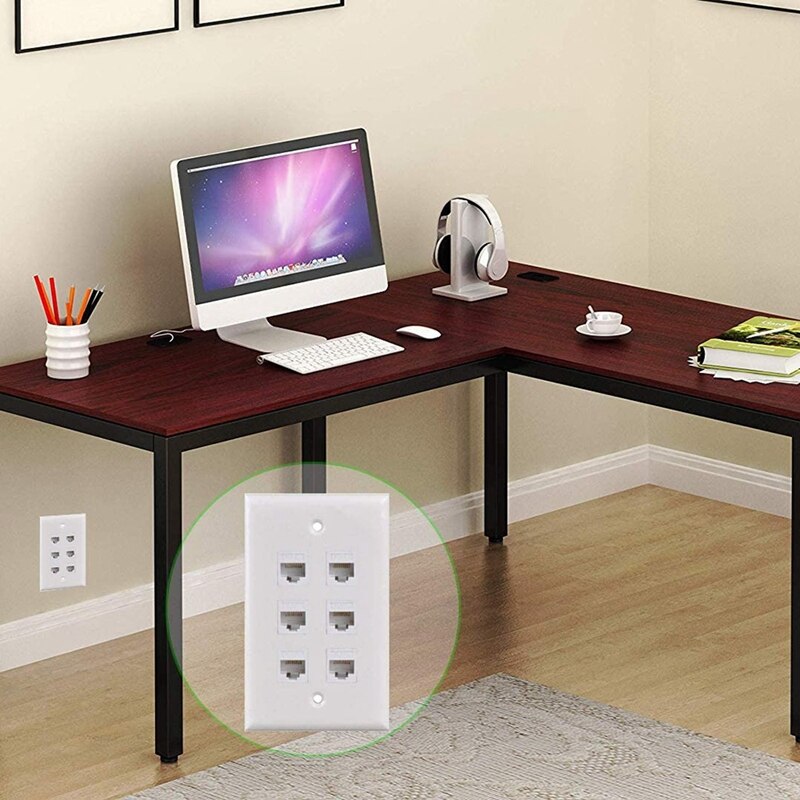 Kot6 płyta ścienna 6 portów z 1 banda niskiego napięcia uchwyt montażowy robić Kot5E, Kot6, Kot6A, Kot7 kable sieciowe, biały