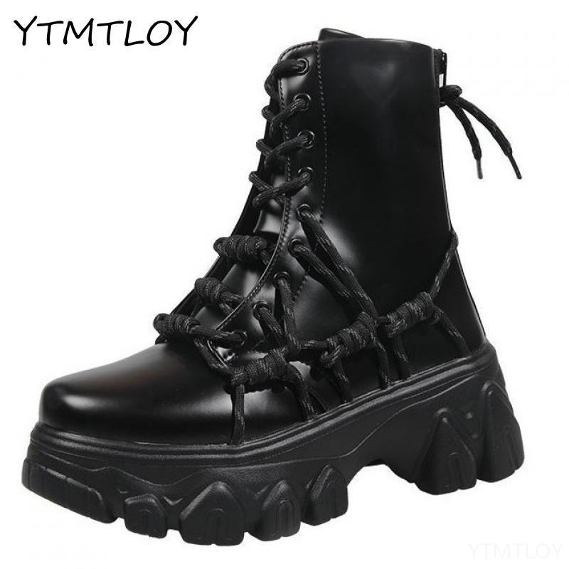 Autumn Winter Punk Handsome Ankle Boots For Woman British Leather Thick Bottom Increased Boots Shoes Woman