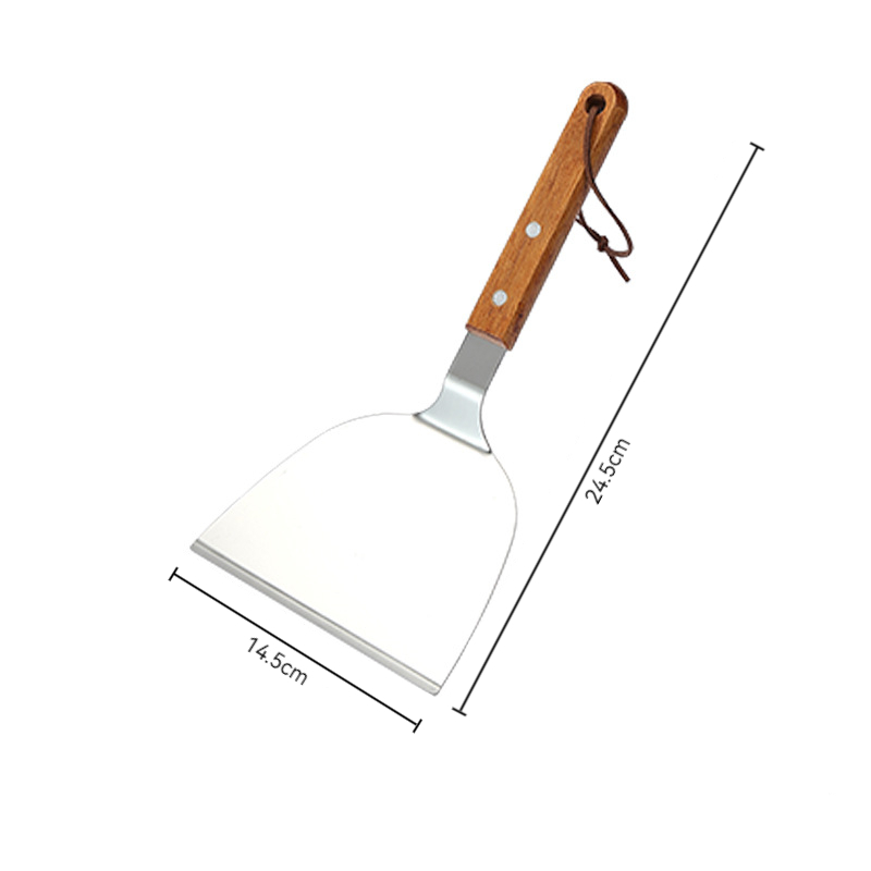 Spatule de cuisson avec manche en bois en acier inoxydable, pelle à frire pour Steak et crêpes, grattoir Teppanyaki, outil de Barbecue, accessoires de cuisine