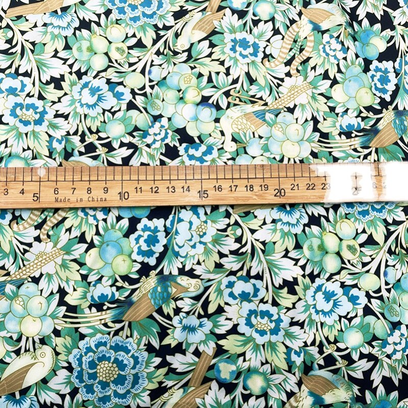 European and American Brand Summer Retro Green Flower - Bird Pattern Satin Fabric