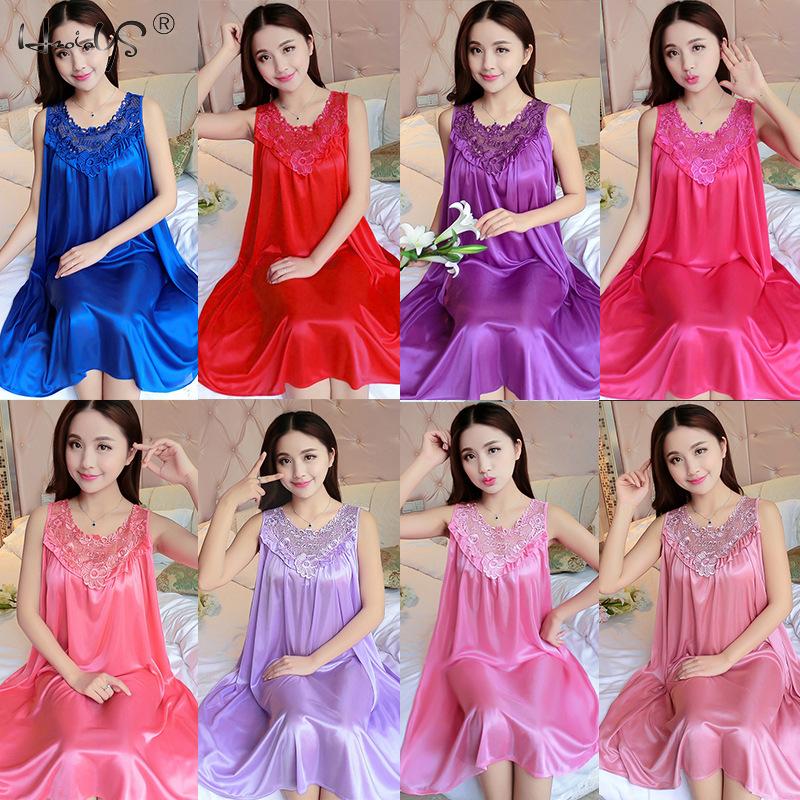 Nachthemden Vrouwen Zomer Ruches Kant Ijs Zijde Nachthemd Sexy Vest Jurk Losse Plus Size Nachtkleding Nachtjapon Sleepshirt Homewear