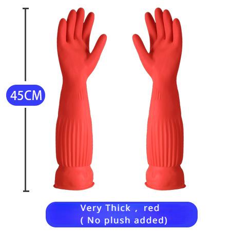 Guantes para lavar platos de látex de 45cm de largo con tendones de vaca engrosados y guantes de goma extendidos, pegamento para limpieza de ropa de 38cm de largo para invierno: Azul / L