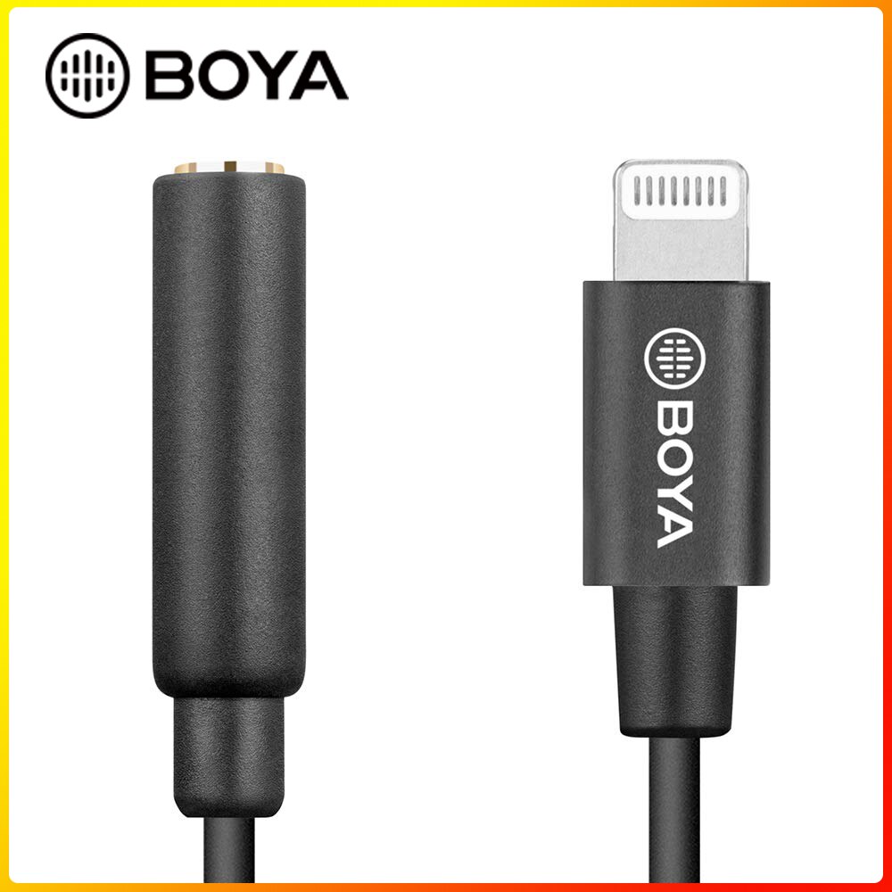 3.5mm Female TRRS Input to Lightning Adapter Cable BOYA by-K3 3.5mm to Apple MFi Certified Male Lightning Cable for iPhone iOS