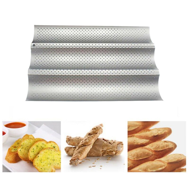 French Bread Baking Mold Bread Wave Baking Tray Cake Baguette Mold Pans 3 Groove Waves Bread Baking Tools Bread Trough