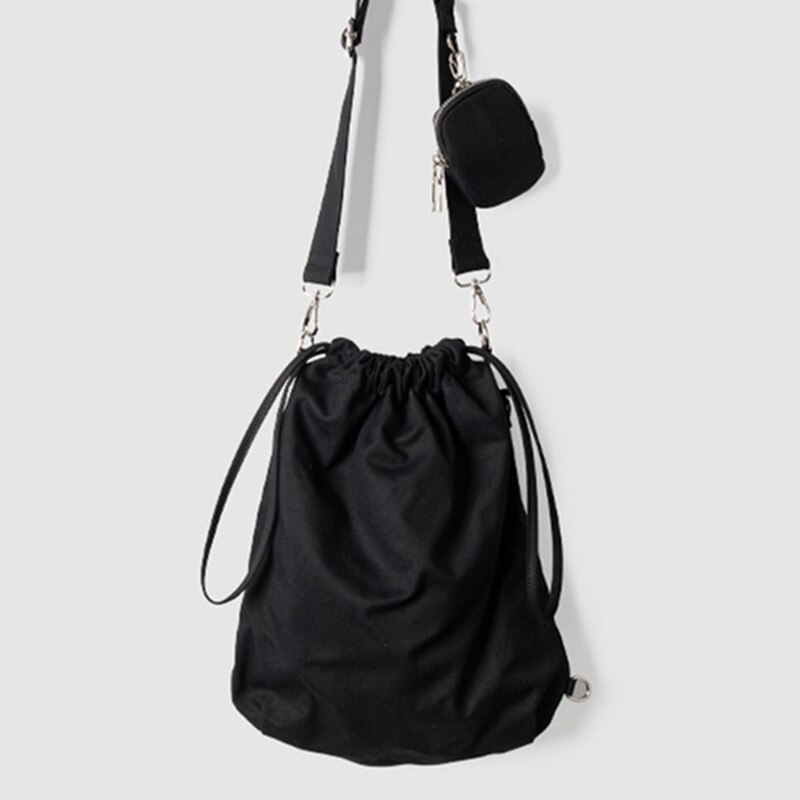 Soft Canvas All-match Solid Color Bucket Bag Student Bag Shoulder Bag Crossbody Bag Office Daily