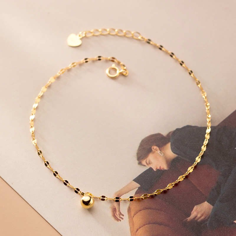 Ponykiss trendiges fußkettchen mit  s925 glänzenden goldperlen aus sterlingsilber, damenschmuck, partyschmuck, allergievorbeugend
