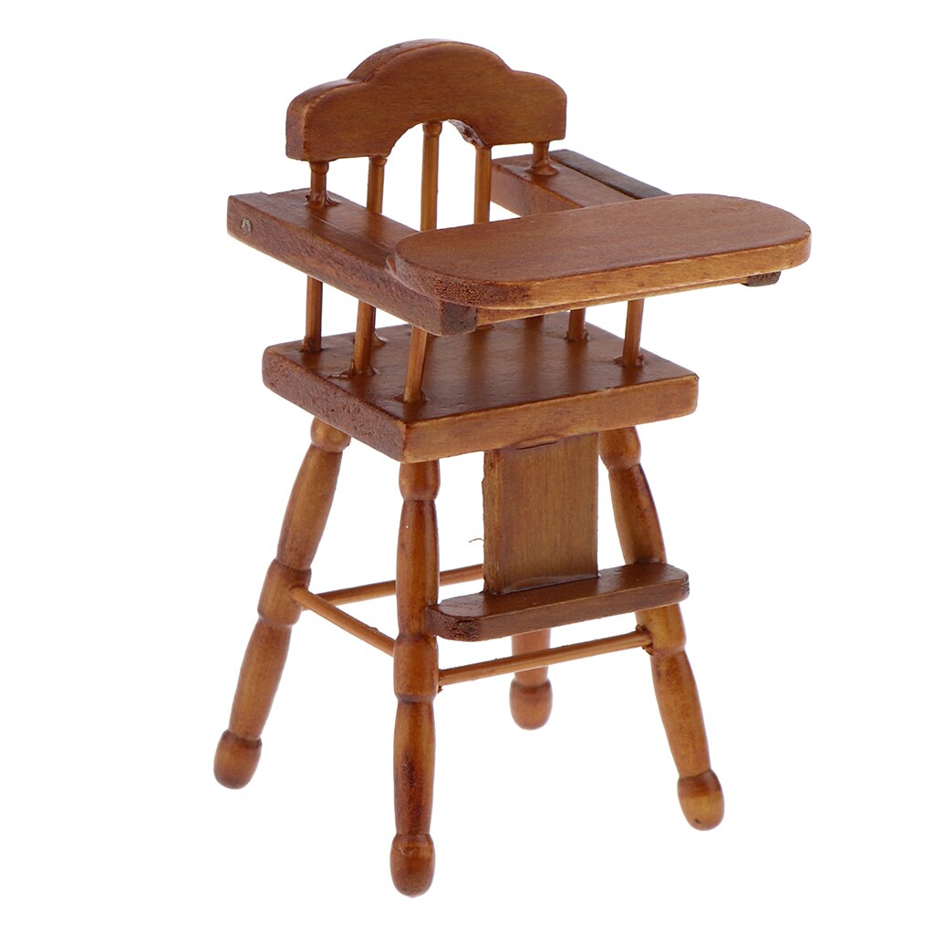 Miniatuur hoge eetkamerstoel voor 12th poppenhuizen, houten meubels voor de eetkamer, accessoires voor fantasiespel: Bruin