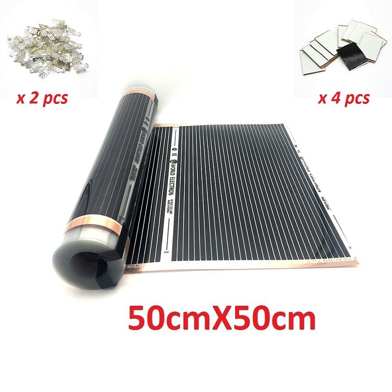 MINCO HEAT Electric Infrared Underfloor Heating Film 220w/m2 Warming Mat with Clamps and Psates: 50cmX50cm
