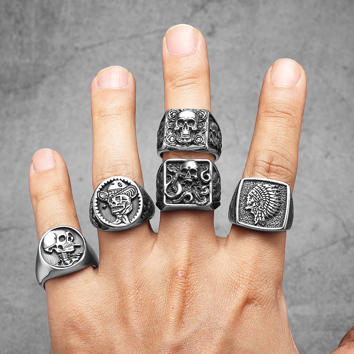 Anillos de calavera jefe vaquero monstruo para hombre, joyería de acero inoxidable para mujer, cosas geniales Punk Vintage, accesorios de , al por mayor