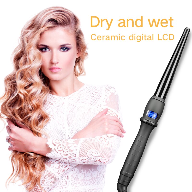 Rizador cónico LCD, plancha de rizos de un solo tubo, esmalte de cerámica, cono de flor de pera, cabello eléctrico, rizado, herramientas de estilismo