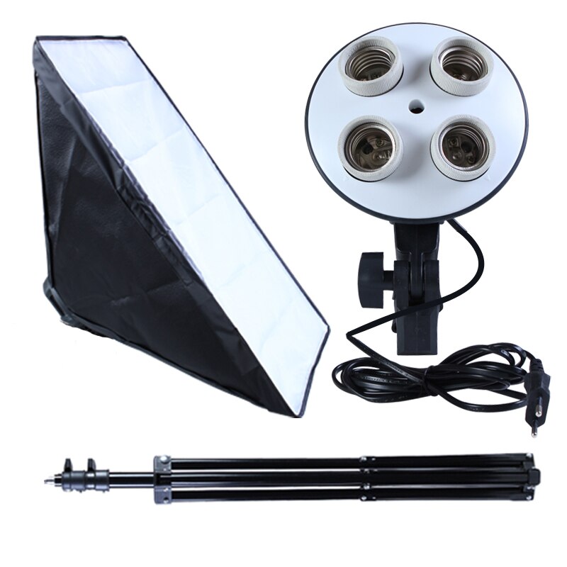 Photo studio 50*70cm Softbox 100-240V Lighting Box E27 4-Lamp-Holder Soft Box with 2m Light Stand photography Kit