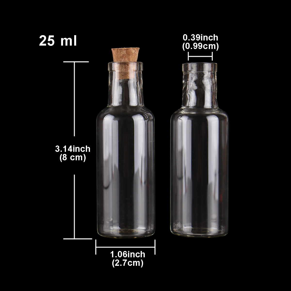 Botellas de vidrio con tapas de corcho, frascos de especias, poción, viales de botella de cristal, artesanal, 5 uds., 25ml, 27x80x10mm