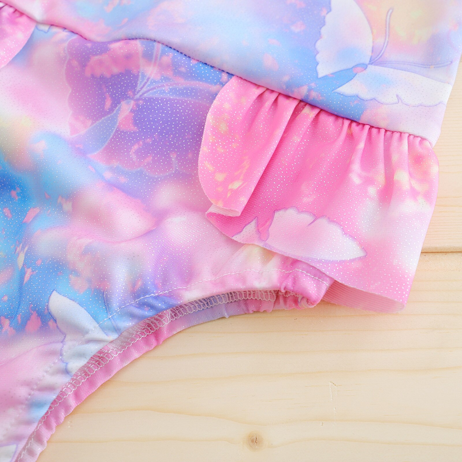 Rainbow Butterfly Swimwear Toddler Baby Girls One Piece Tie Dye Printed Ruffles Swimsuit Swimwear Bikini+Headbands Clothes Set