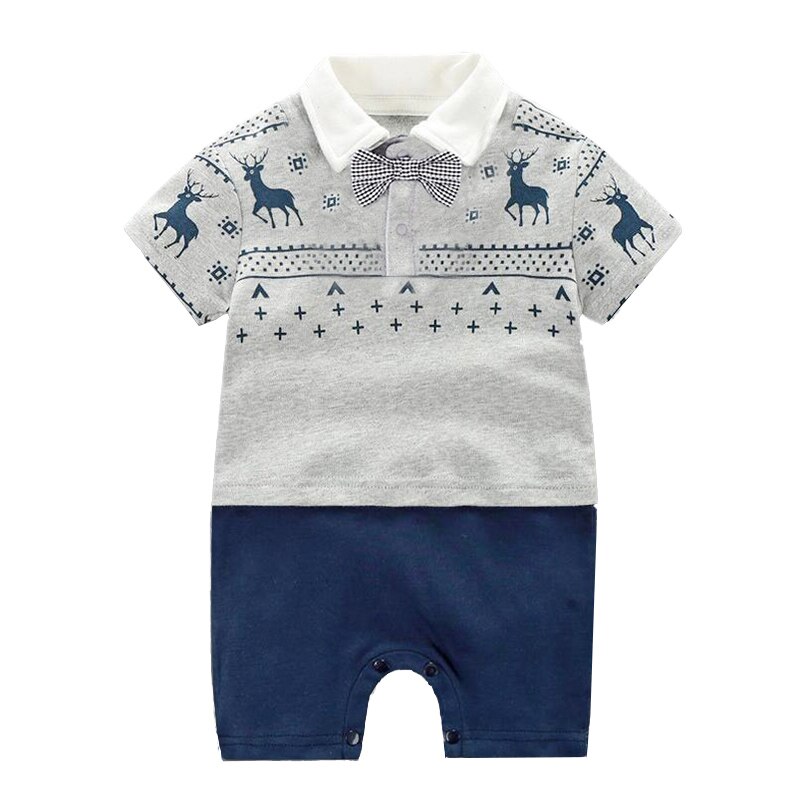 Baby Rompers Gentleman Short Sleeve Baby Boys Rompers with Bowknot Jumpsuit Newborn Clothes