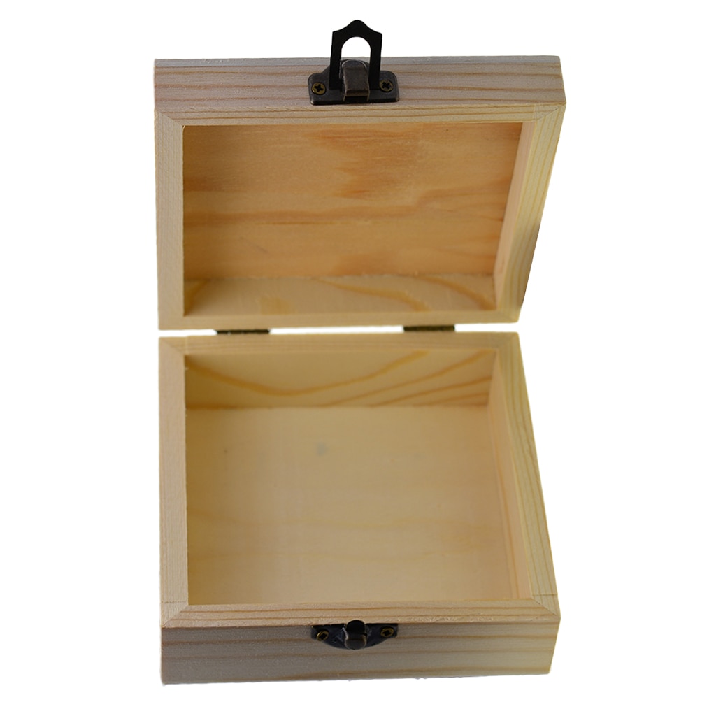 Square Wooden Jewelry Box Plain Unfinished Wood Trinket Box W/Lid 12x12x5cm