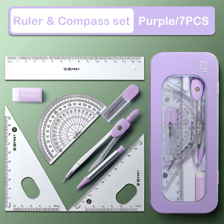 7 Pcs/Set Mathematical Rulers Set Multi-function Compass Ruler Drawing Tools School Supplies Students Stationery: green