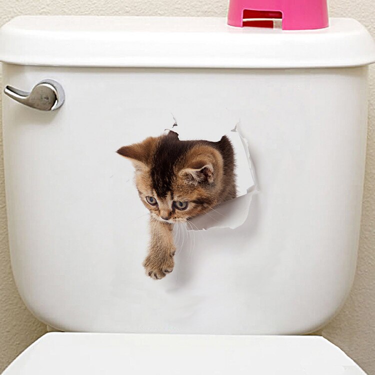 3D koty psy chomika naklejki ścienne łazienka dla Dom dekoracje dla dzieci pokój Słodki zwierzę winylowa tablica naścienna plakat artystyczny otwór widok naklejki toaletowe: Cat6