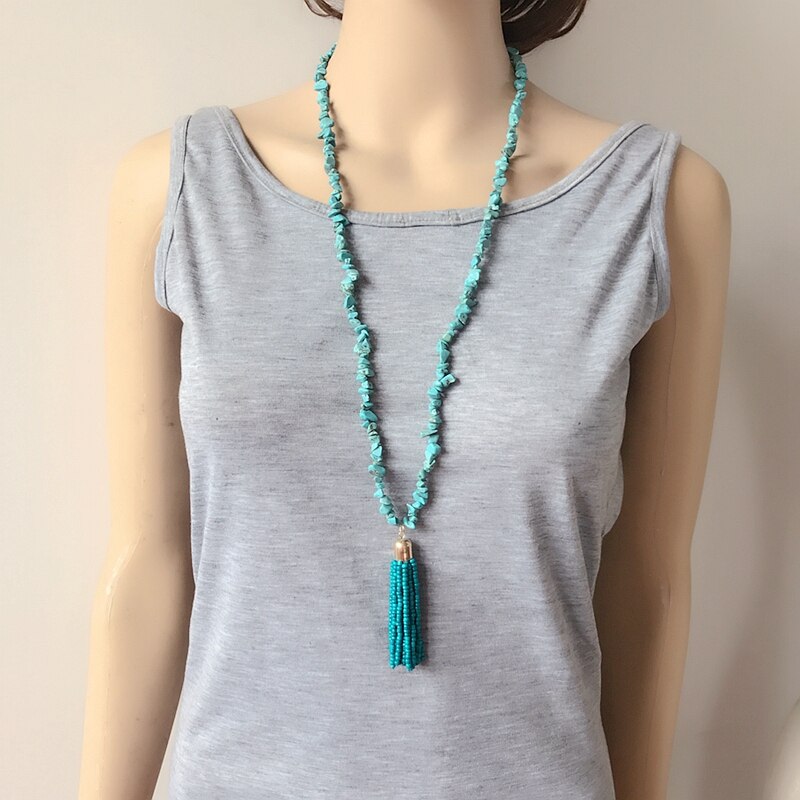 Stone Tassel Pendant Long Necklace