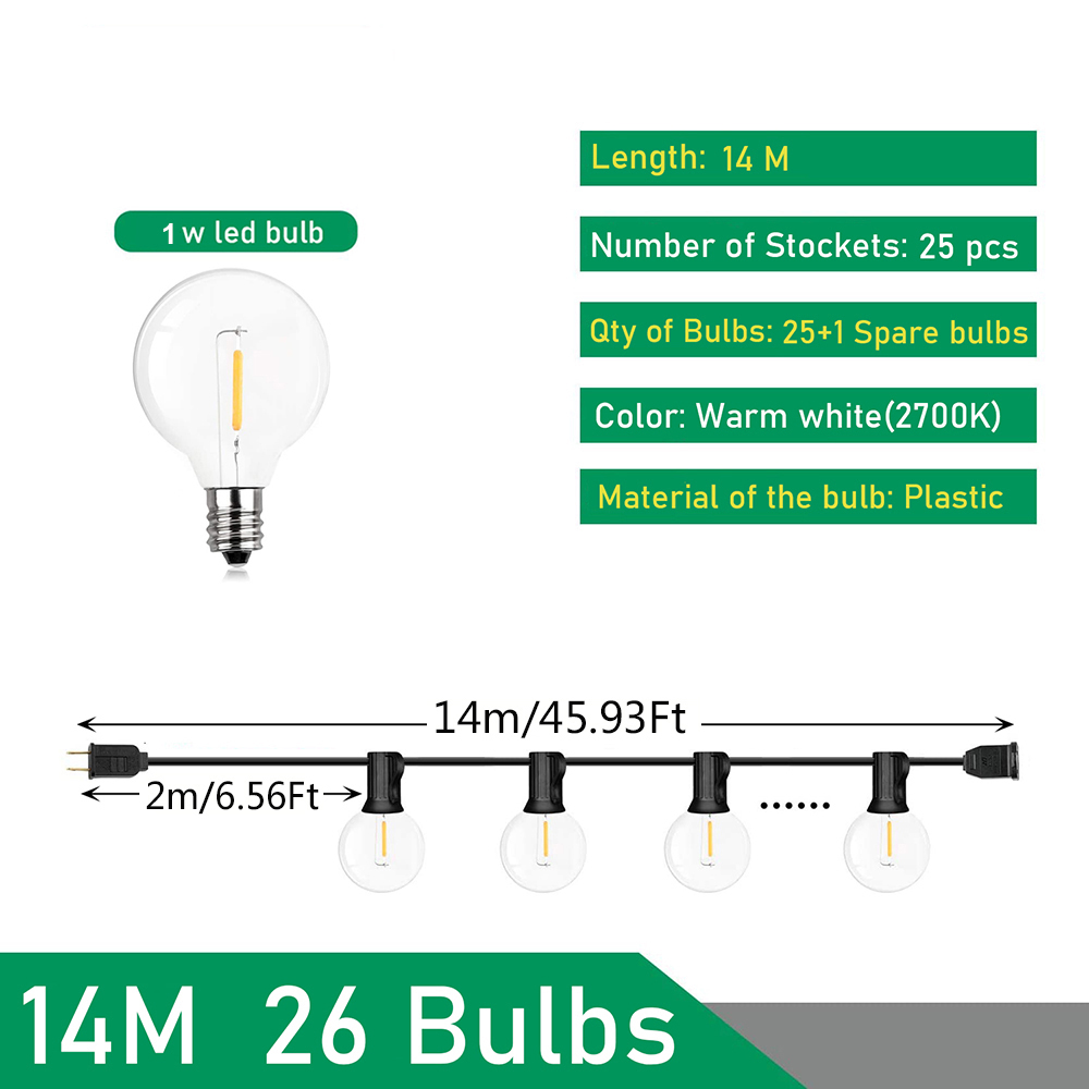 Outdoor String Lights LED G40 Dimmable Party Garland Globe Bulbs String Lamp For Street Patio Garden Backyard Camping Decoration: changeable / 300W