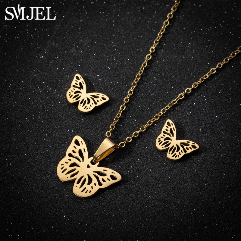 Juegos de joyas para mujer de mariposa de acero inoxidable de estilo coreano, collar con colgante de insecto y abeja de dibujos animados, de boda para playa de verano para niñas: Bañado en rodio de imitación