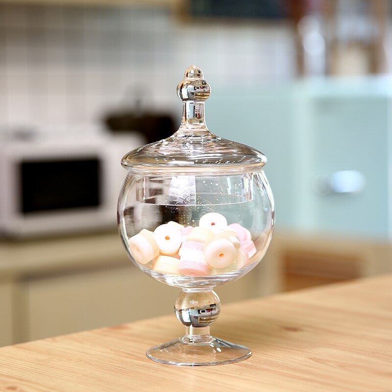 Europæisk stil gennemsigtig glas slik jar krukke sukker skål med låg højbenet vindue bryllup dessertbord dekoration