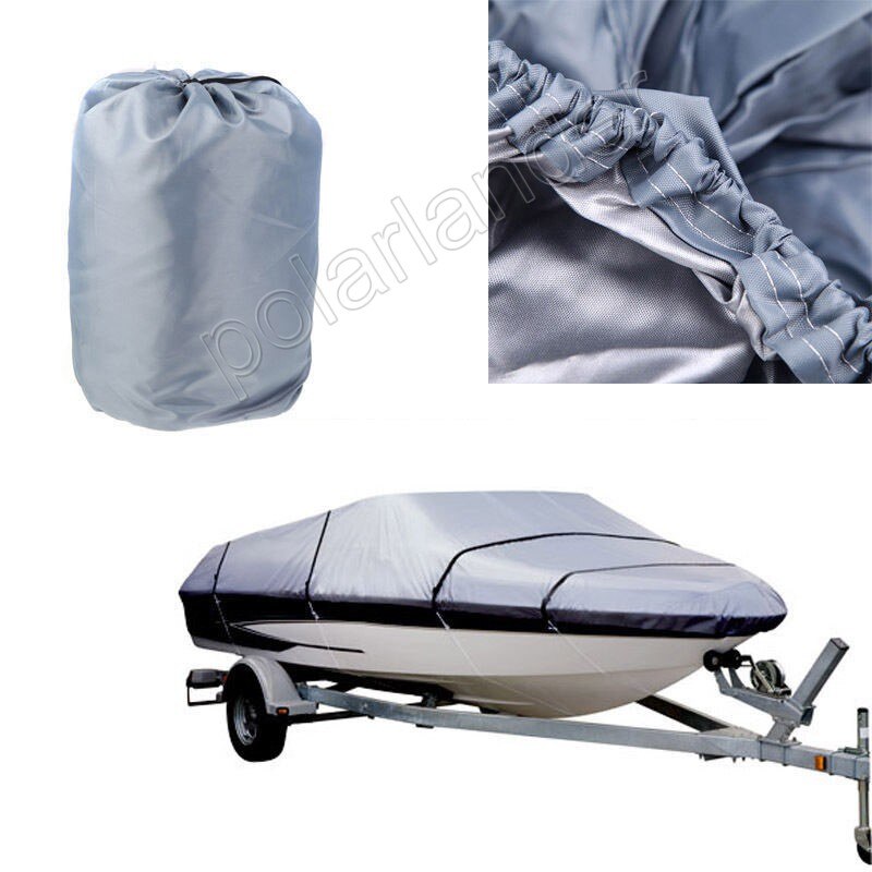 210D Speedboat Camping Fishing Grey Boat Cover Accessories 17-19ft Sunnproof Fish Ski V-Hull Waterproof UV Protected