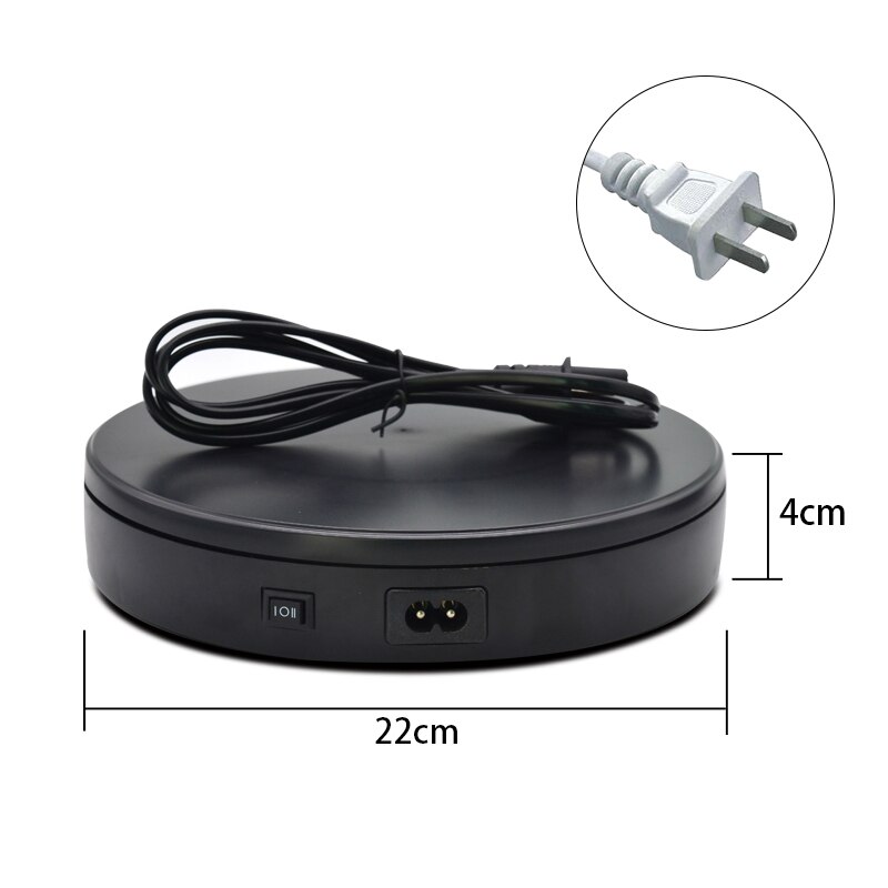 Electric Turntable Display Stand - 22cm Diameter - 5kg Max Load - 360° Rotation - Silent Operation: 220V plug Black