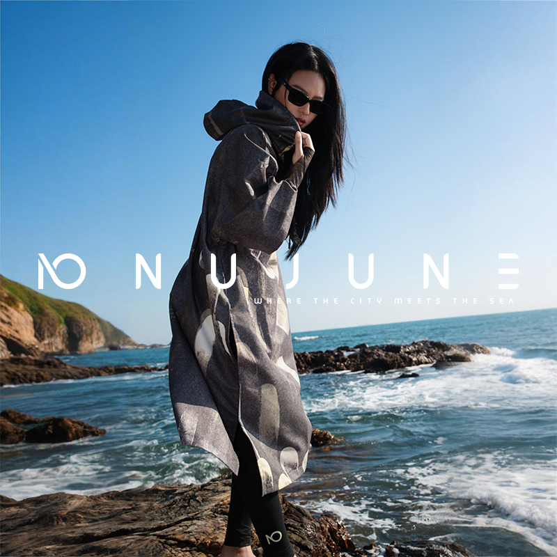 Nu-june surfponcho zwarte patchwork poncho unisex waterdichte sneldrogende hoodies zwemhanddoeken met strandduikkleding