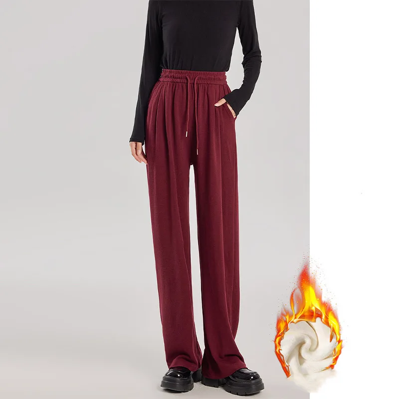 Pantalones de chándal holgados de lana y Cachemira para mujer, pantalones deportivos rectos de cintura alta elásticos cálidos informales para mujer, pantalones de de invierno 2024: L / Azul cielo