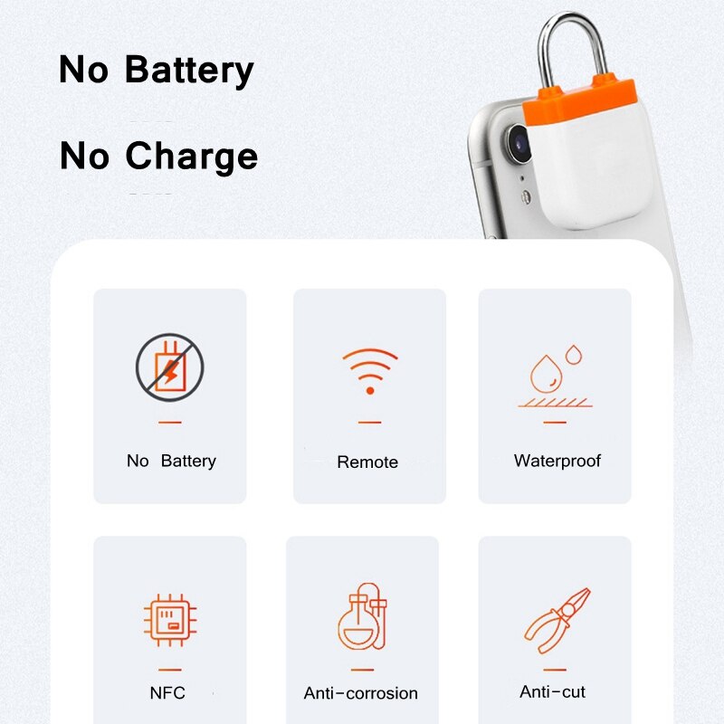 Touch Smart Luggage Lock NFC Bluetooth Smart Keyless Waterproof Lock APP Control Security Anti-Theft Padlock For Android iOS