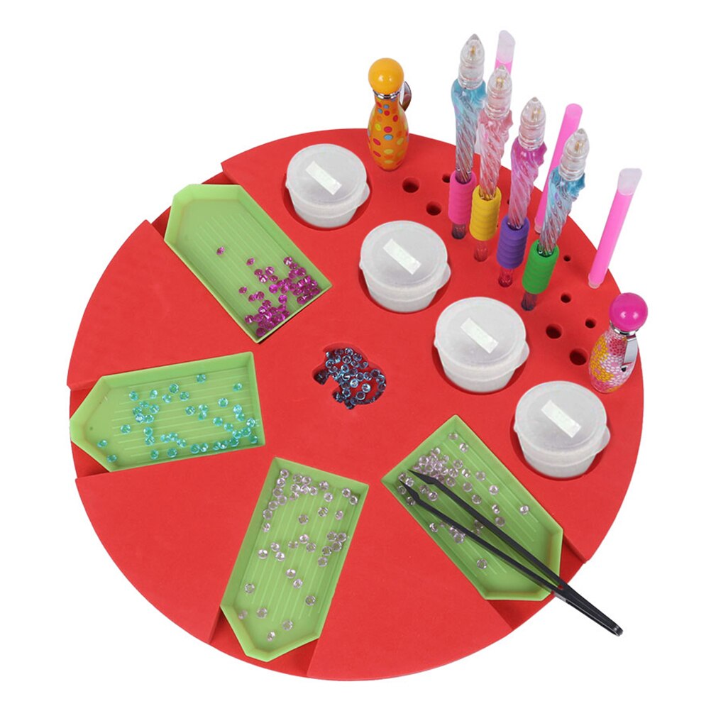 1pcs Diamond Painting Tray with 4 Plates Round DIY Silicone Art Craft Accessories Tray Organizer Tools Holder for Kids Adults