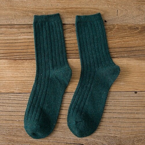Chaozhu Herfst Winter Wol Dikker Warm Basic Effen Kleuren Sokken Rib Losse Gestapelde Basics Sokken Vrouwen: green