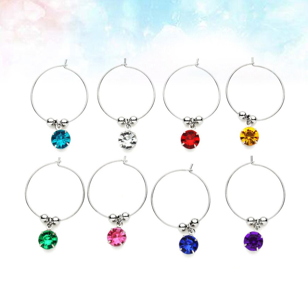 8 stk farverige diamanter vinglas hængende ring hængende diy vinglas ring til restaurant hotel bar (blandet farve)