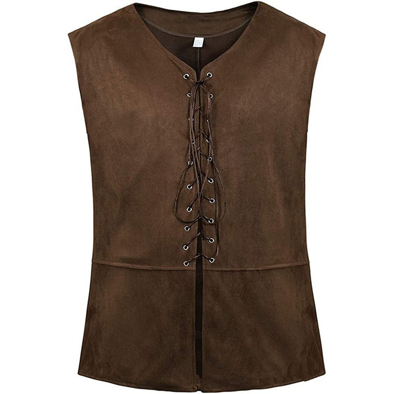 Middeleeuws renaissance vest van suède leer voor heren, mouwloos vest met veters voor historische, LARP & cosplay kostuums