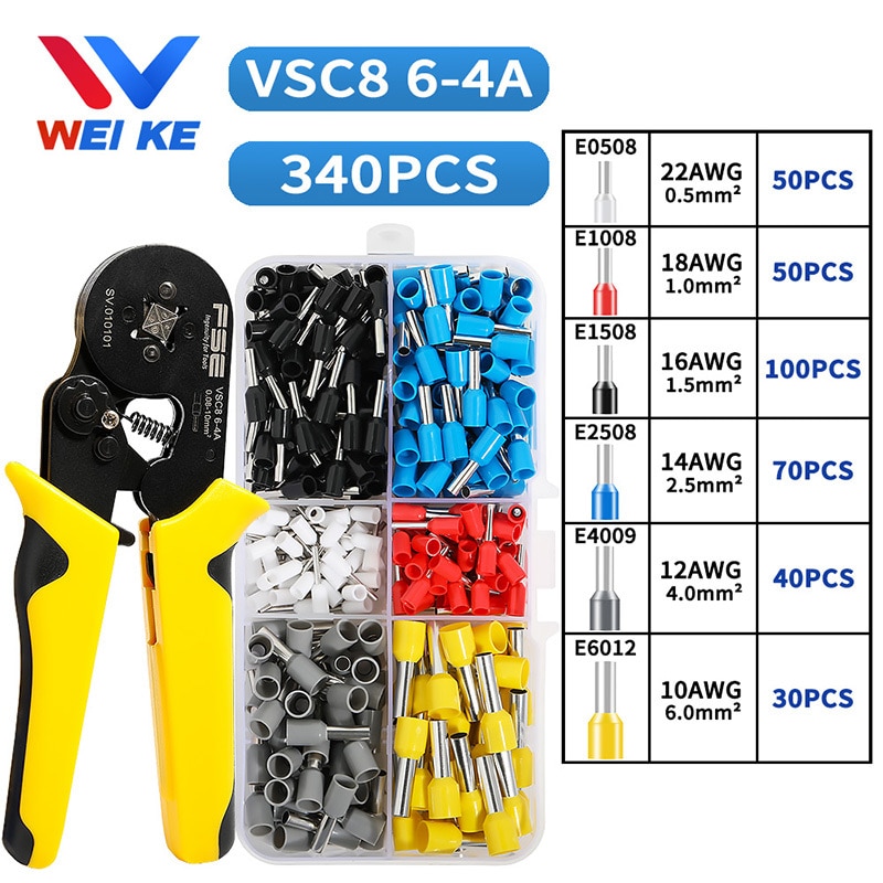 340/1200pz terminali per puntali tubolari connettori per cavi elettrici isolati a freddo a crimpare Termin pinze a crimpare strumenti: 340pezzi 6-4A