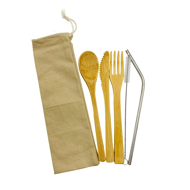 Vaisselle Portable biologique, vaisselle réutilisable, ensemble de vaisselle biodégradable, ustensiles de cuisine en bois de Camping, couverts de voyage en bambou: Kaki foncé
