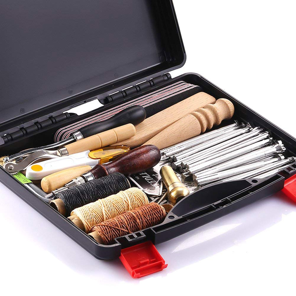 59 unids/set Kit de herramientas de mano artesanales de cuero para herramientas para coser a mano estampado Fabricación de sillín DTT88