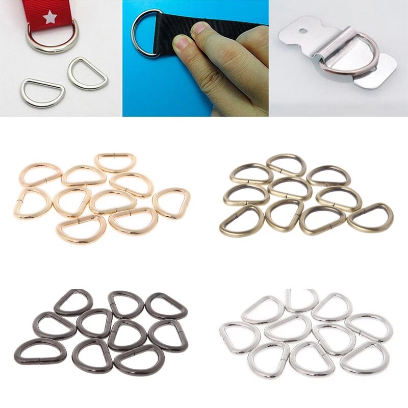 10 sztuk/partia 13/16/20/25mm D pierścienie pasek klamra wewnętrzna szerokość Metal półokrągłe w kształcie do torby pasek pas torebka DIY torba akcesoria