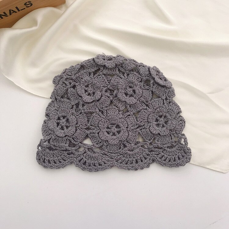 Boina de lana con flor hueca tejida a mano para mujer, sombrero de pintor de punto con temperamento Retro de piel de melón, Otoño e Invierno: 3
