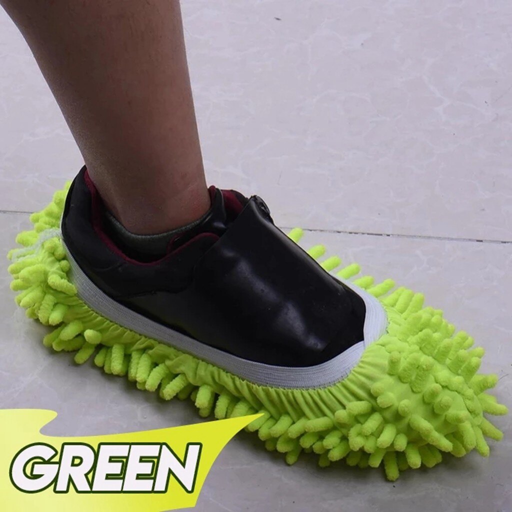 30 ^ 1 stykke mikrofiber moppegulv rengøring dovne fuzzy hjemmesko hus hjem gulvværktøj sko badeværelse køkkenrenser: Grøn