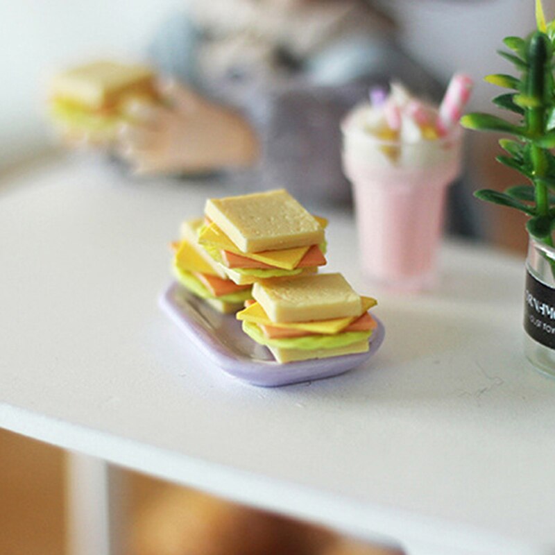 2PCS 1:12 Scale Simulation Cute MINI Dollhouse Miniature Food Accessories Dollhouse Kitchen Food Sandwich