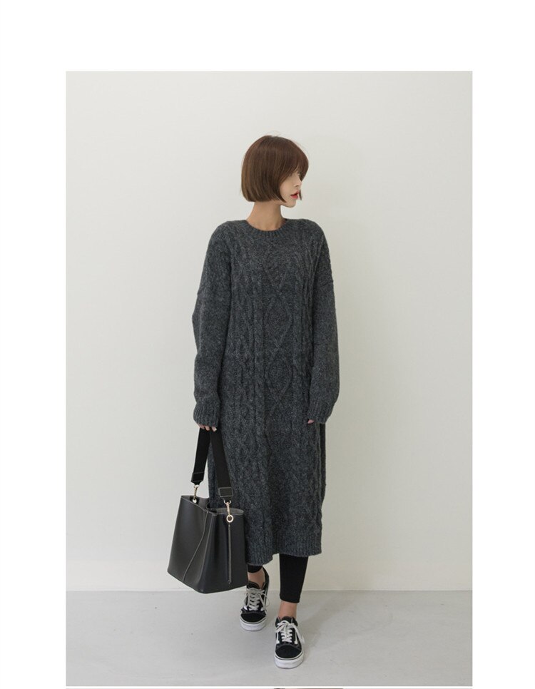 suéter de otoño cálido Vintage vestido de mujer suéter largo de invierno Vestidos de punto Maxi holgado Vestidos de gran tamaño vestido largo Vestidos: Take the black