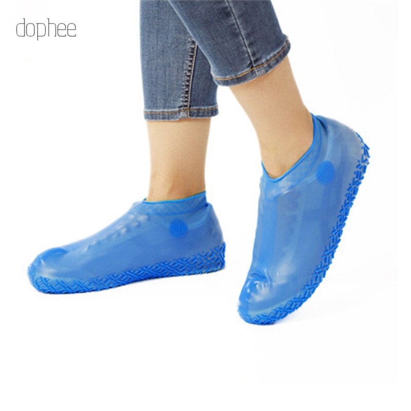 dophee 1 Pair Reusable Silicone Shoe Cover L Waterproof Rain Shoes Covers Camping Slip-resistant Rubber Rain Boot Overshoes: Blue