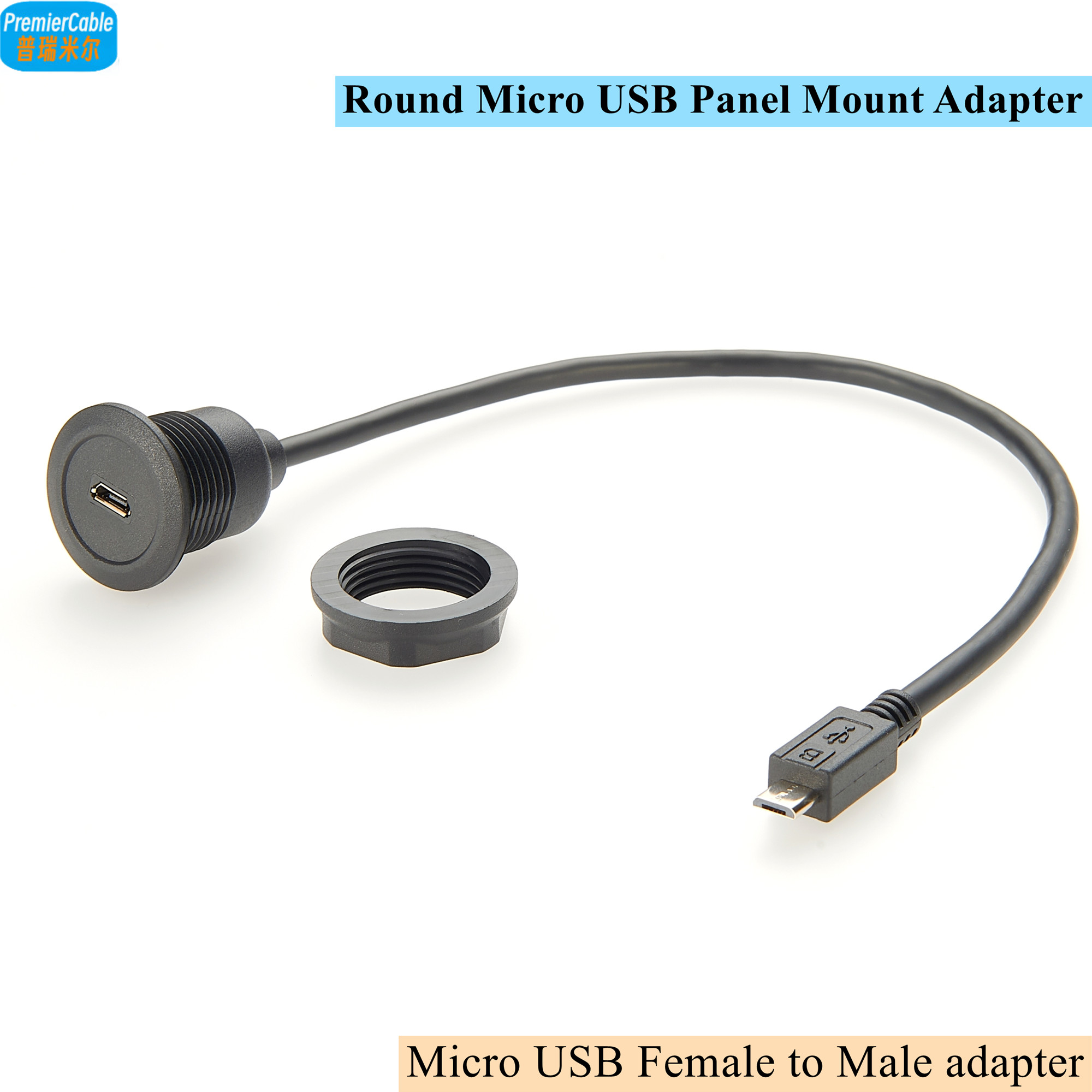 Câble d'extension micro USB mâle vers femelle, convertisseur, encastré, adaptateur, passe à travers, montage sur panneau