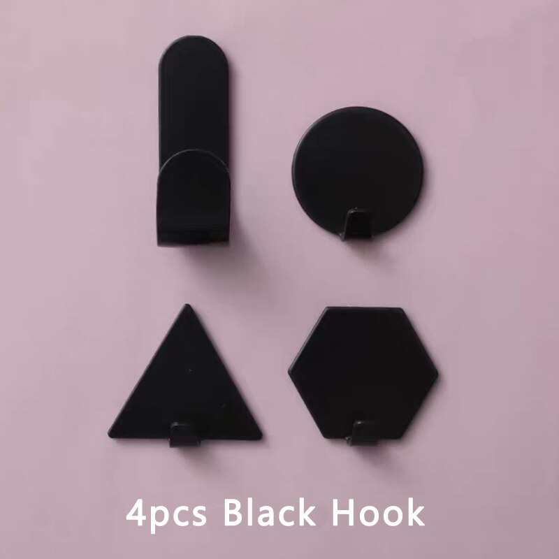 WV 4 Uds colgador de pared para ropa, gancho decorativo bonito y , ganchos para colgar en la pared, sin perforaciones, utensilio para pegar en la ropa: Black Hooks